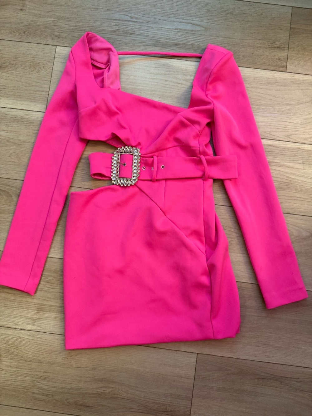 ASOS DESIGN Neon Pink Belted Long Sleeve Mini Dress
